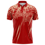 Custom Red-City Cream Distressed Scratch Brush Stroke Performance Polo Shirt