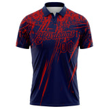 Custom Navy-Red Distressed Scratch Brush Stroke Performance Polo Shirt