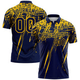 Custom Navy-Yellow Distressed Scratch Brush Stroke Performance Polo Shirt