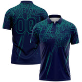 Custom Navy-Teal Distressed Scratch Brush Stroke Performance Polo Shirt