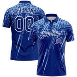 Custom Royal Light Blue-White Distressed Scratch Brush Stroke Performance Polo Shirt
