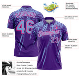 Custom Purple Light Blue-Pink Distressed Scratch Brush Stroke Performance Polo Shirt