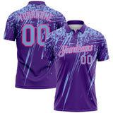 Custom Purple Light Blue-Pink Distressed Scratch Brush Stroke Performance Polo Shirt
