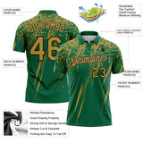 Custom Kelly Green Old Gold-Black Distressed Scratch Brush Stroke Performance Polo Shirt