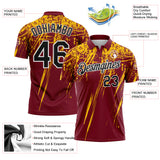 Custom Crimson Black Yellow-White Distressed Scratch Brush Stroke Performance Polo Shirt