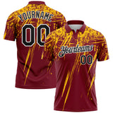 Custom Crimson Black Yellow-White Distressed Scratch Brush Stroke Performance Polo Shirt