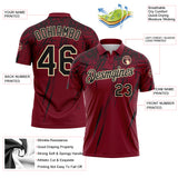 Custom Crimson Black-Cream Distressed Scratch Brush Stroke Performance Polo Shirt
