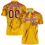 Custom Yellow Crimson-White Distressed Scratch Brush Stroke Performance Polo Shirt