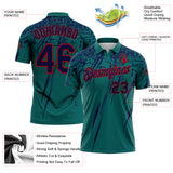 Custom Teal Navy-Red Distressed Scratch Brush Stroke Performance Polo Shirt