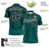 Custom Teal Black-White Distressed Scratch Brush Stroke Performance Polo Shirt