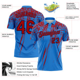 Custom Powder Blue Red-Navy Distressed Scratch Brush Stroke Performance Polo Shirt