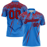 Custom Powder Blue Red-Navy Distressed Scratch Brush Stroke Performance Polo Shirt