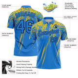 Custom Powder Blue Yellow-Navy Distressed Scratch Brush Stroke Performance Polo Shirt