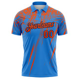 Custom Powder Blue Orange-Navy Distressed Scratch Brush Stroke Performance Polo Shirt
