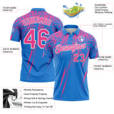 Custom Powder Blue Pink-White Distressed Scratch Brush Stroke Performance Polo Shirt