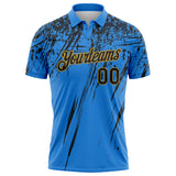 Custom Powder Blue Black-Old Gold Distressed Scratch Brush Stroke Performance Polo Shirt