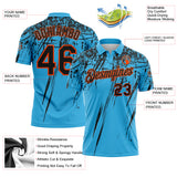 Custom Sky Blue Black-Orange Distressed Scratch Brush Stroke Performance Polo Shirt