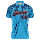 Custom Sky Blue Navy-Orange Distressed Scratch Brush Stroke Performance Polo Shirt