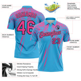 Custom Sky Blue Pink-Black Distressed Scratch Brush Stroke Performance Polo Shirt