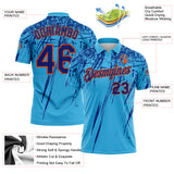 Custom Sky Blue Royal-Orange Distressed Scratch Brush Stroke Performance Polo Shirt