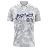 Custom White-Navy 3D Pattern Abstract Fluid Line Performance Polo Shirt