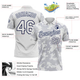 Custom White-Navy 3D Pattern Abstract Fluid Line Performance Polo Shirt