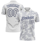 Custom White-Navy 3D Pattern Abstract Fluid Line Performance Polo Shirt