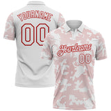 Custom White-Red 3D Pattern Abstract Fluid Line Performance Polo Shirt