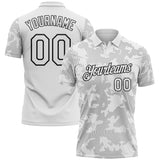 Custom White-Black 3D Pattern Abstract Fluid Line Performance Polo Shirt