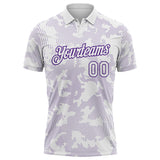 Custom White-Purple 3D Pattern Abstract Fluid Line Performance Polo Shirt