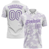 Custom White-Purple 3D Pattern Abstract Fluid Line Performance Polo Shirt
