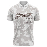 Custom White-Brown 3D Pattern Abstract Fluid Line Performance Polo Shirt