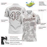 Custom White-Brown 3D Pattern Abstract Fluid Line Performance Polo Shirt
