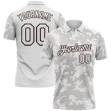Custom White-Brown 3D Pattern Abstract Fluid Line Performance Polo Shirt