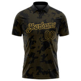 Custom Black-Old Gold 3D Pattern Abstract Fluid Line Performance Polo Shirt