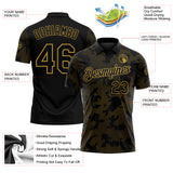 Custom Black-Old Gold 3D Pattern Abstract Fluid Line Performance Polo Shirt