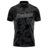 Custom Black-Gray 3D Pattern Abstract Fluid Line Performance Polo Shirt