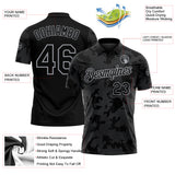 Custom Black-Gray 3D Pattern Abstract Fluid Line Performance Polo Shirt