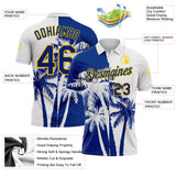 Custom White Royal-Yellow Hawaii Tropical Coastal Palm Trees Performance Polo Shirt