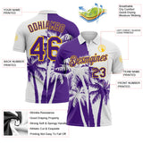 Custom White Purple-Yellow Hawaii Tropical Coastal Palm Trees Performance Polo Shirt
