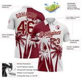 Custom White Crimson-Cream Hawaii Tropical Coastal Palm Trees Performance Polo Shirt