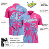 Custom Pink Light Blue-White Hawaii Tropical Coastal Palm Trees Performance Polo Shirt
