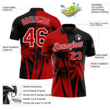 Custom Black Red-White Hawaii Tropical Coastal Palm Trees Performance Polo Shirt