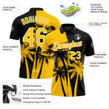Custom Black Yellow-White Hawaii Tropical Coastal Palm Trees Performance Polo Shirt