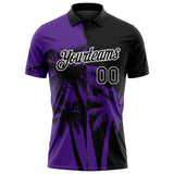 Custom Black Purple-White Hawaii Tropical Coastal Palm Trees Performance Polo Shirt