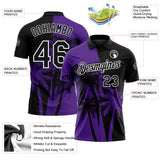 Custom Black Purple-White Hawaii Tropical Coastal Palm Trees Performance Polo Shirt