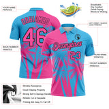 Custom Sky Blue Pink-Black Hawaii Tropical Coastal Palm Trees Performance Polo Shirt