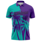 Custom Purple Aqua-Black Hawaii Tropical Coastal Palm Trees Performance Polo Shirt