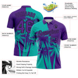 Custom Purple Aqua-Black Hawaii Tropical Coastal Palm Trees Performance Polo Shirt