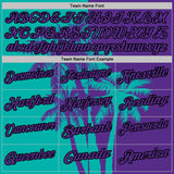 Custom Purple Aqua-Black Hawaii Tropical Coastal Palm Trees Performance Polo Shirt